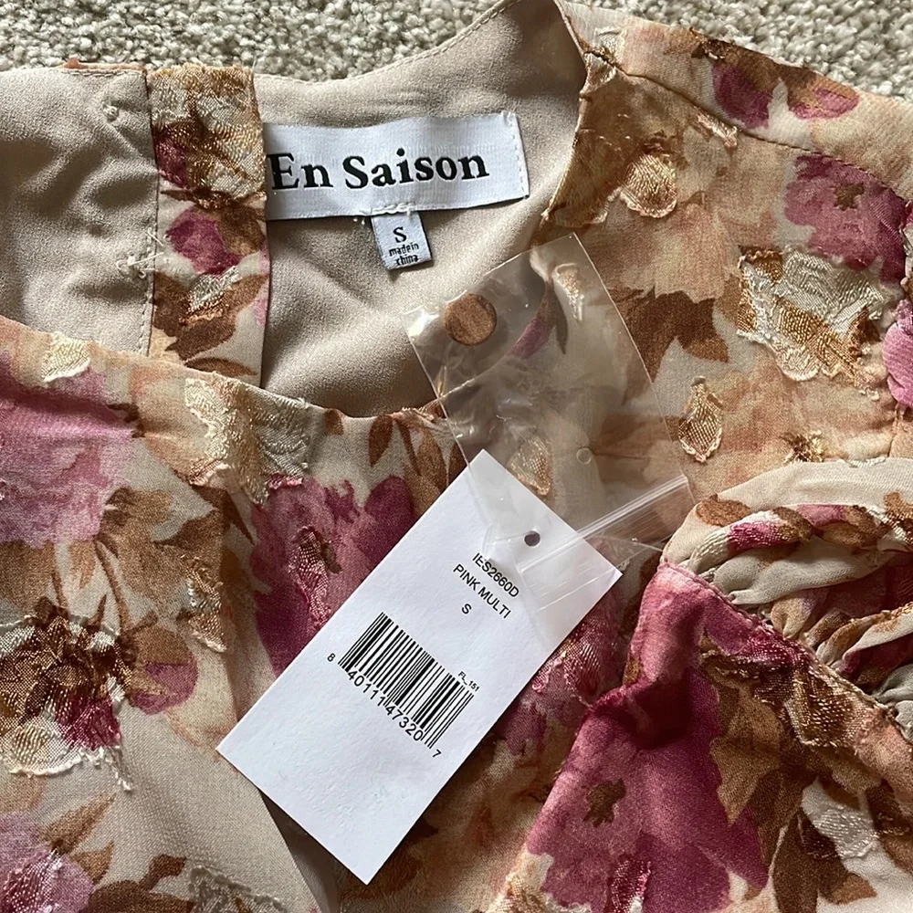 En Saison Lissandra Pink Multi Floral Cut-Out Detail Midi Dress, sz S - Picture 7 of 16